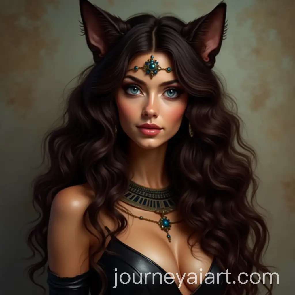 Cat-Woman-Style-Egyptian-Princess-with-Curly-Brown-Hair-and-Blue-Eyes