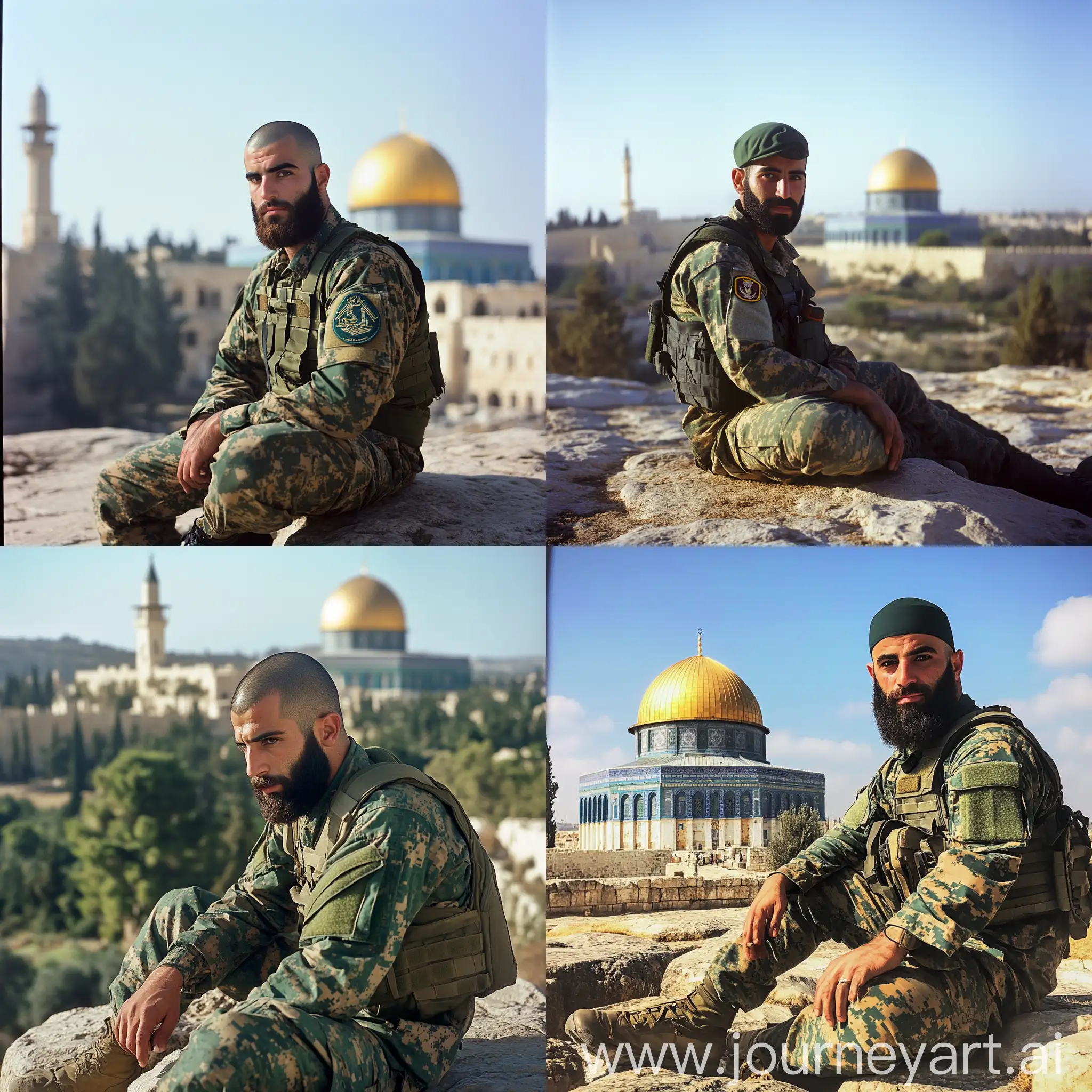 Hezbollah-Soldier-at-Dome-of-the-Rock-Mosque-Palestine