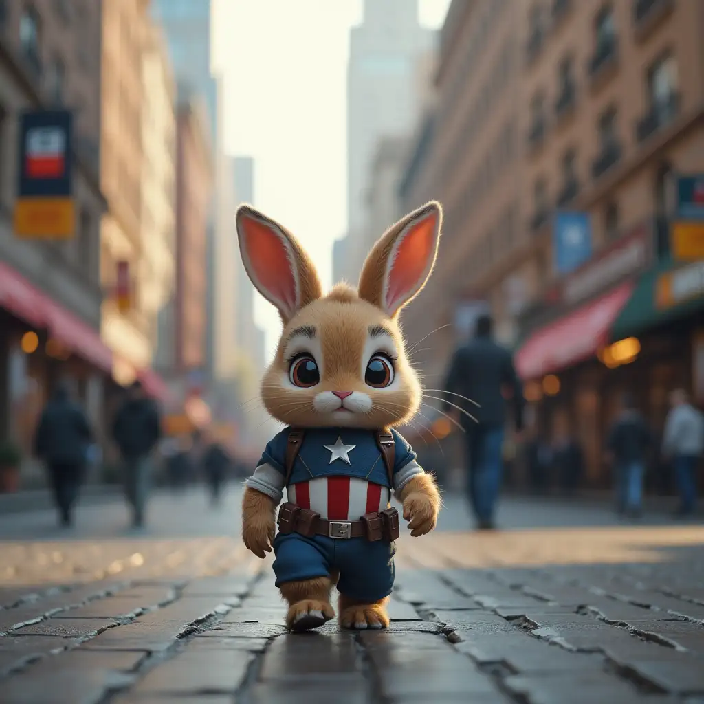 Cute-Bunny-as-Captain-America-Walking-Through-a-City