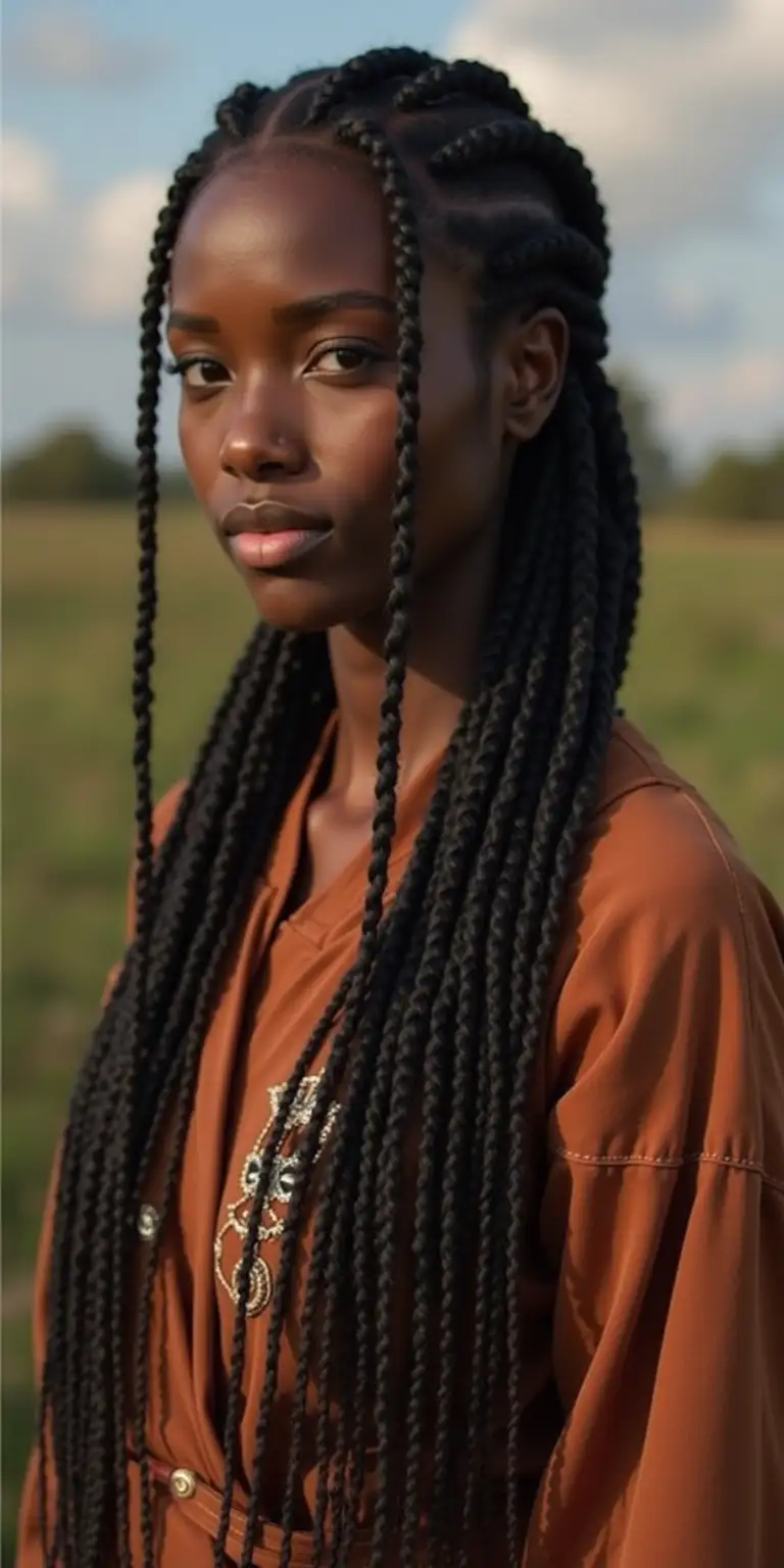 Black Women with Long Boho Braids in Natural Setting