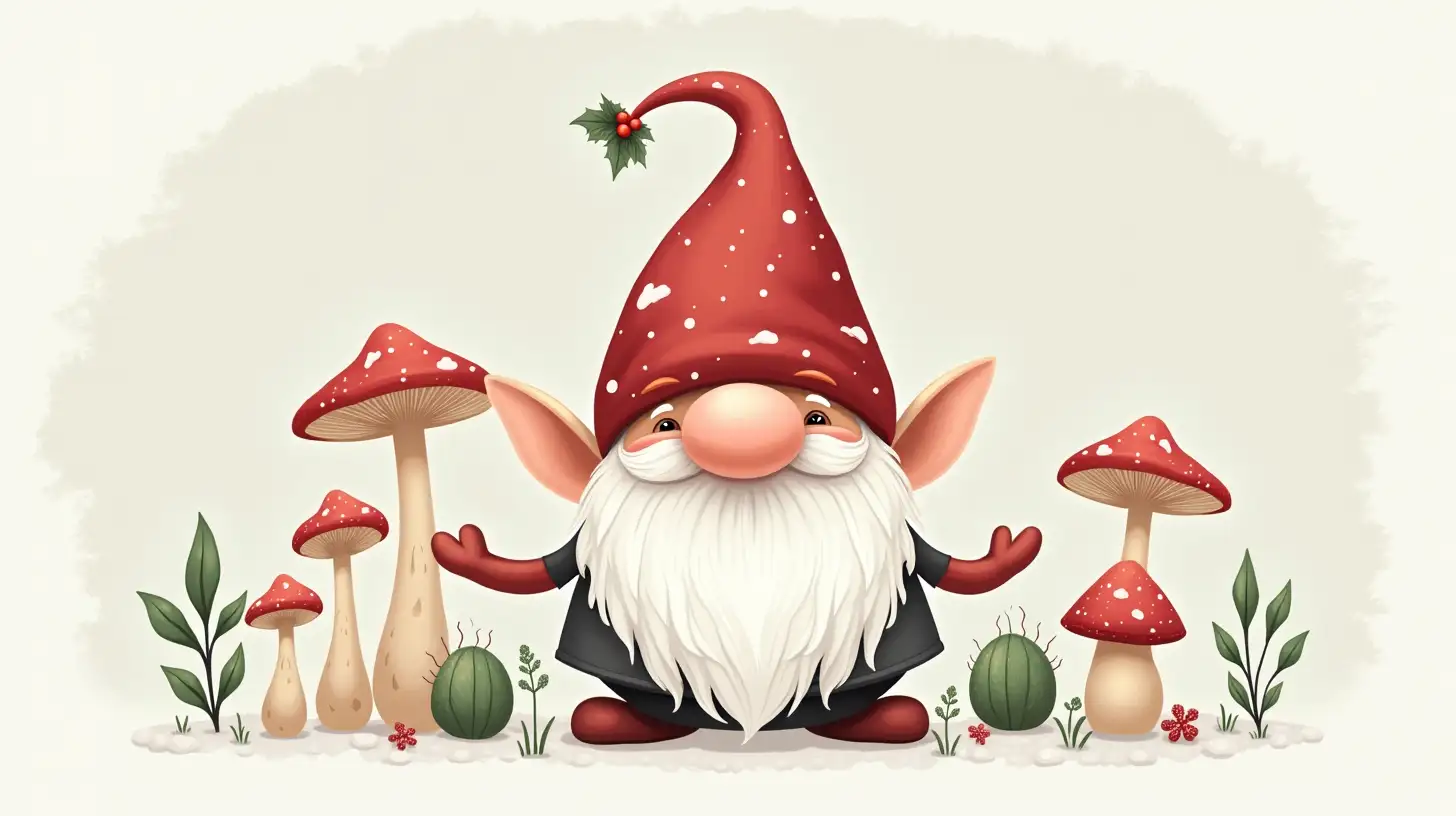 Adorable Whimsical Christmas Gnome with Mushroom Theme