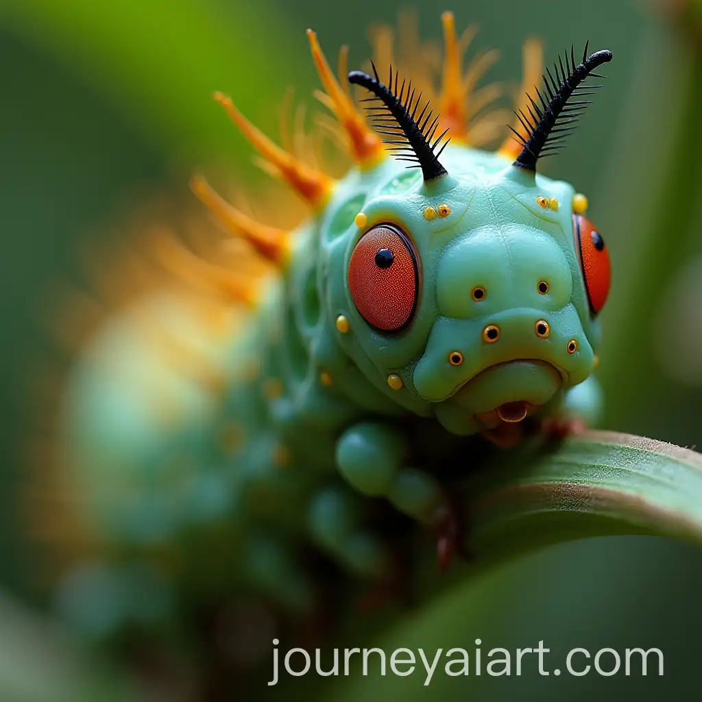CloseUp-of-a-Beautiful-Caterpillar-on-Green-Leaves