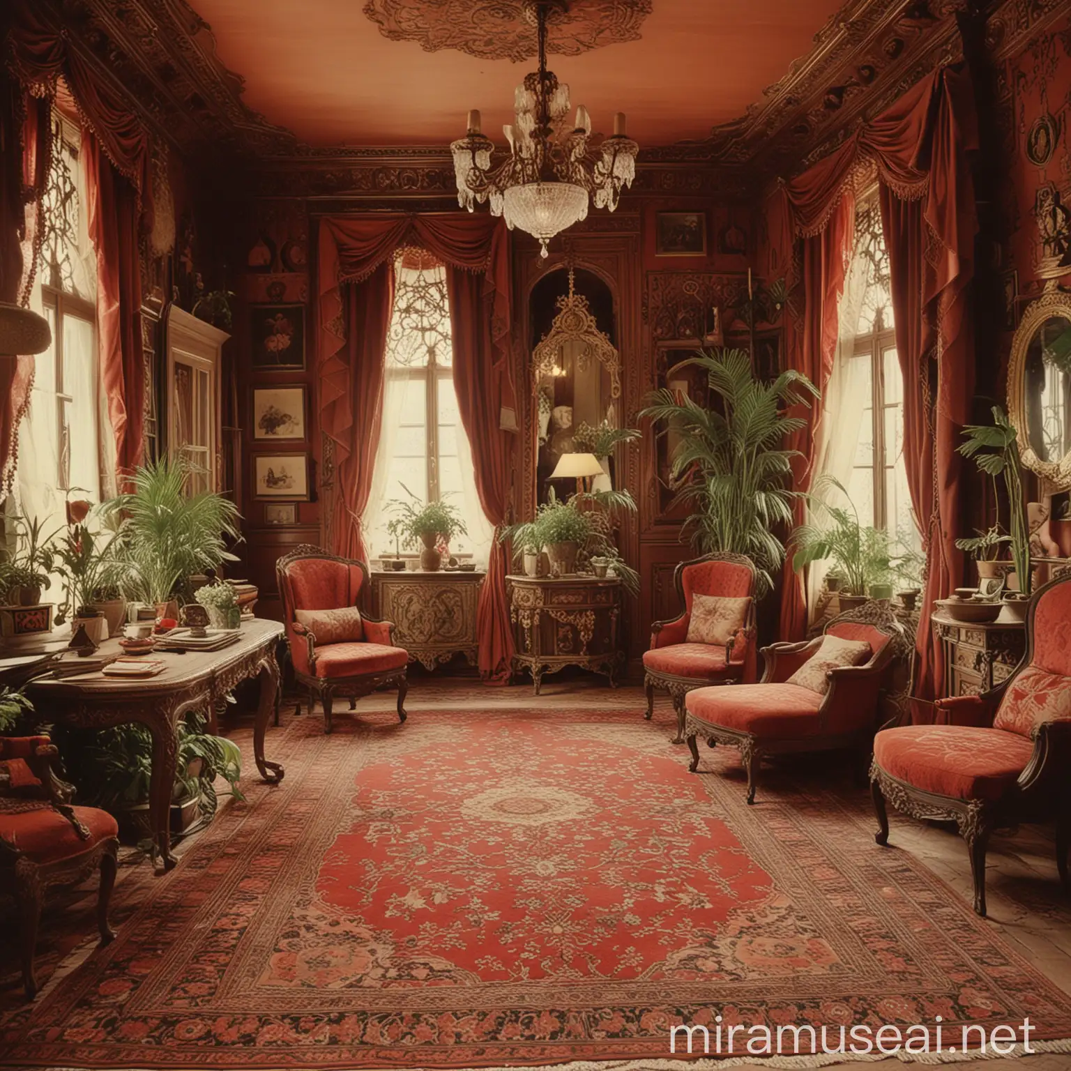 Sarah Bernhardt in Sumptuous Oriental Apartment with Art Nouveau Style