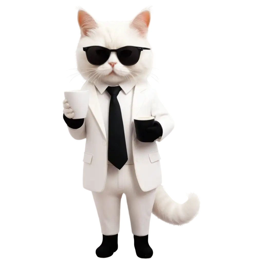 Business-White-Cat-in-Suit-and-Sunglasses-Sipping-Coffee-from-Black-Mug-PNG-Image