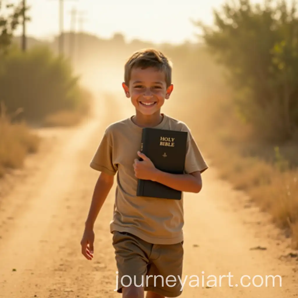 Confident-Young-Boy-Holding-a-Bible-on-a-Dusty-Rural-Road