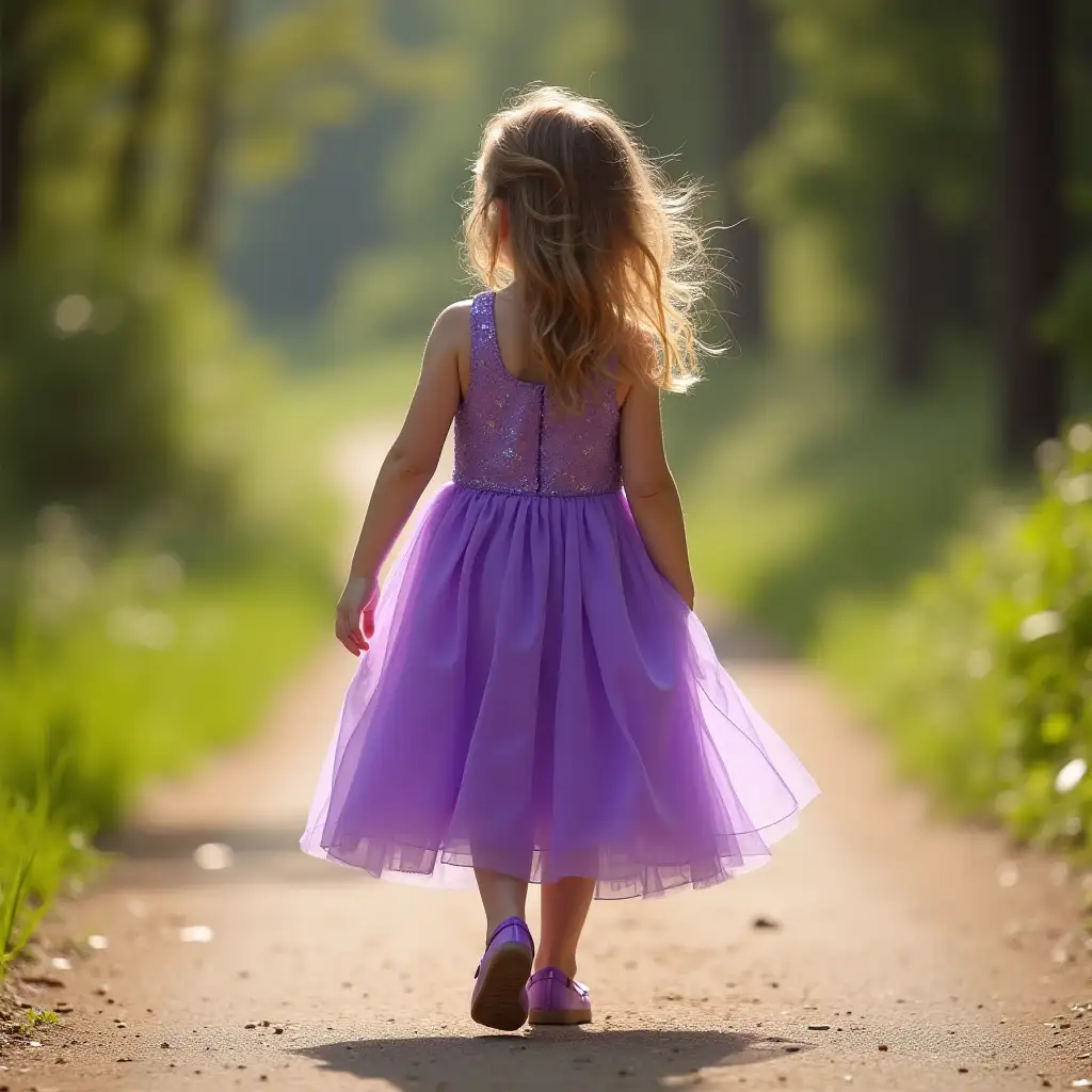 8YearOld-Girl-in-Purple-Dress-Walking-Away-RearGirl-in-purple-dress-View