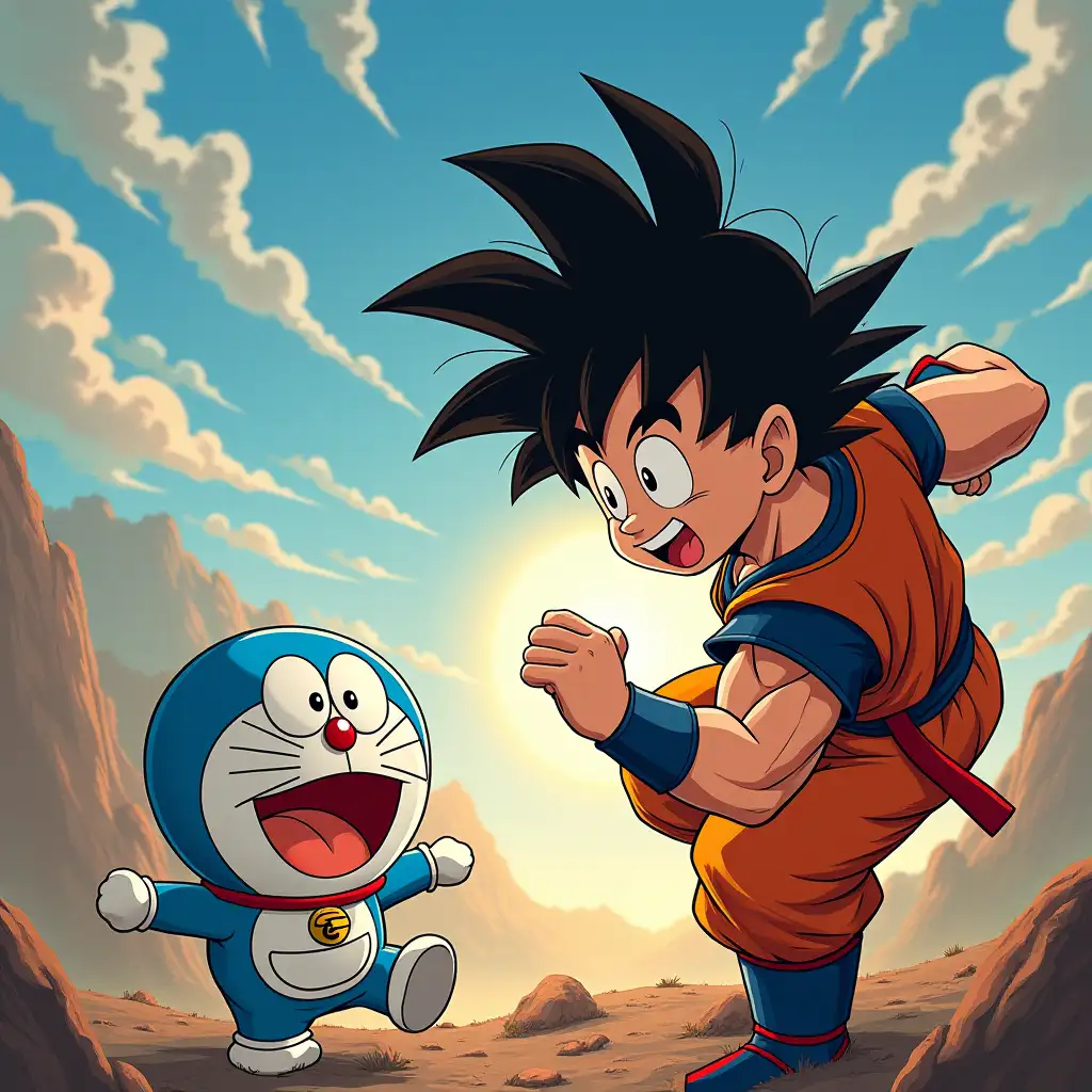 Dragon Ball Son Goku and Doraemon battle