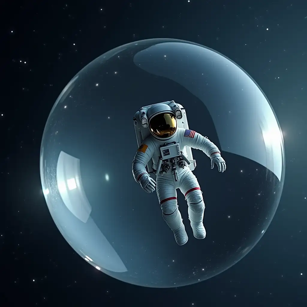 Astronaut-Floating-Inside-Giant-Transparent-Glass-Ball-in-Space