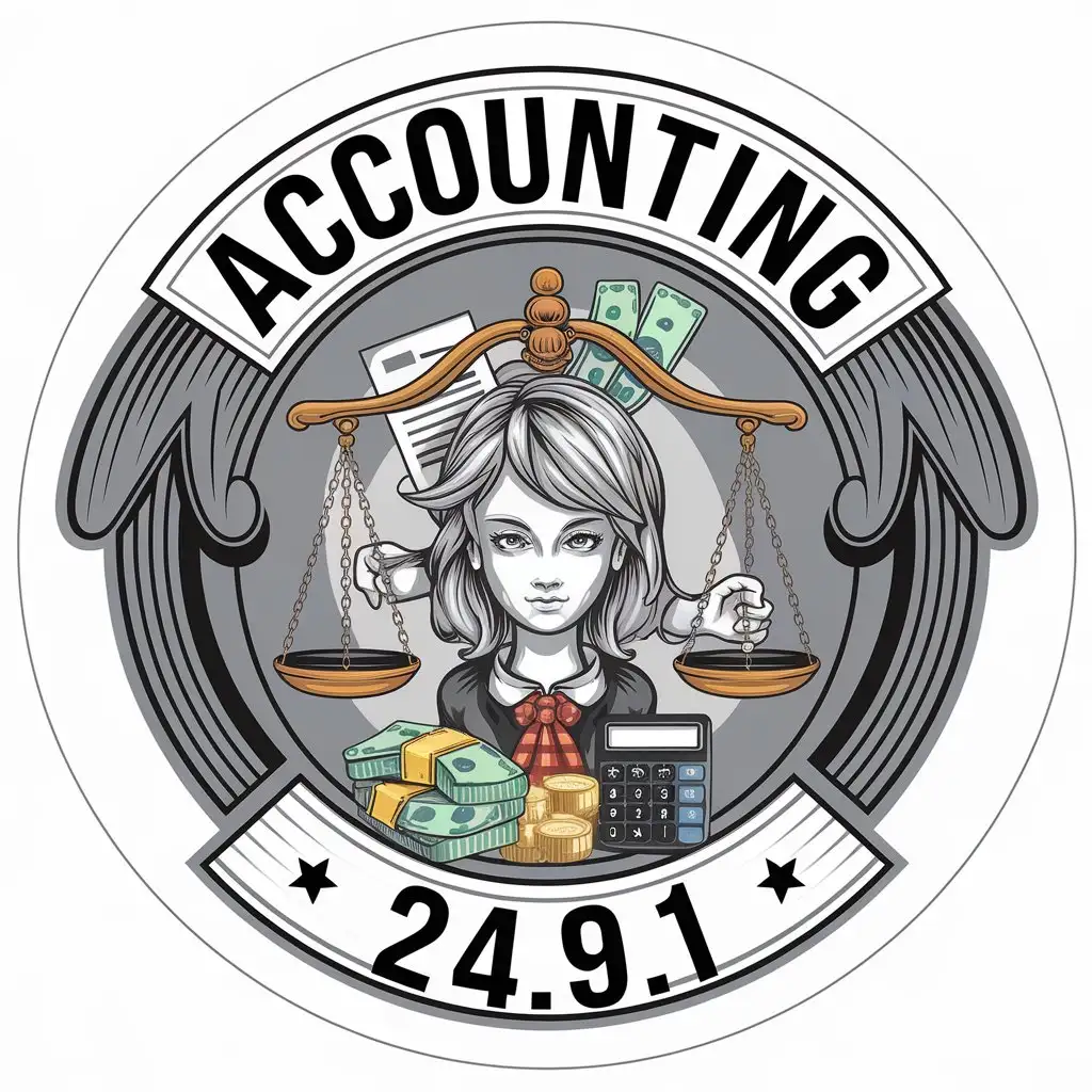 LOGO-Design-for-Accounting-2491-Girl-with-Scales-Calculator-Money-and-Documents-for-Finance-Industry