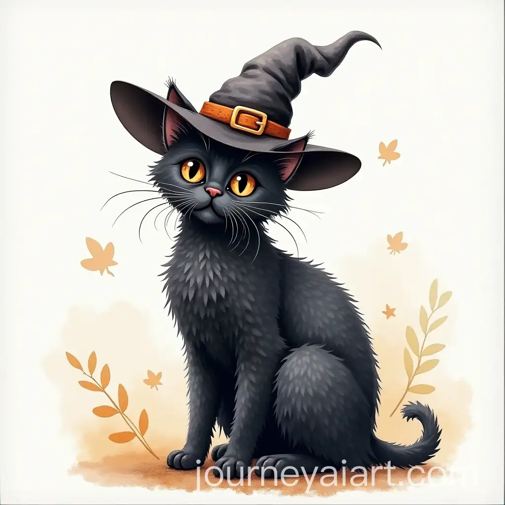 Watercolor-Black-Cat-with-Witch-Hat