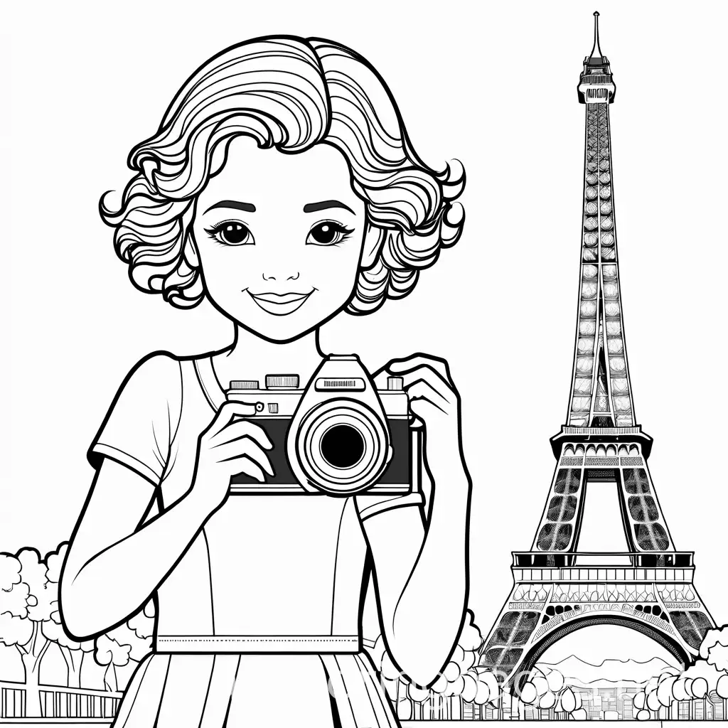 CurlyHaired-Girl-at-the-Eiffel-Tower-with-Camera-Coloring-Page