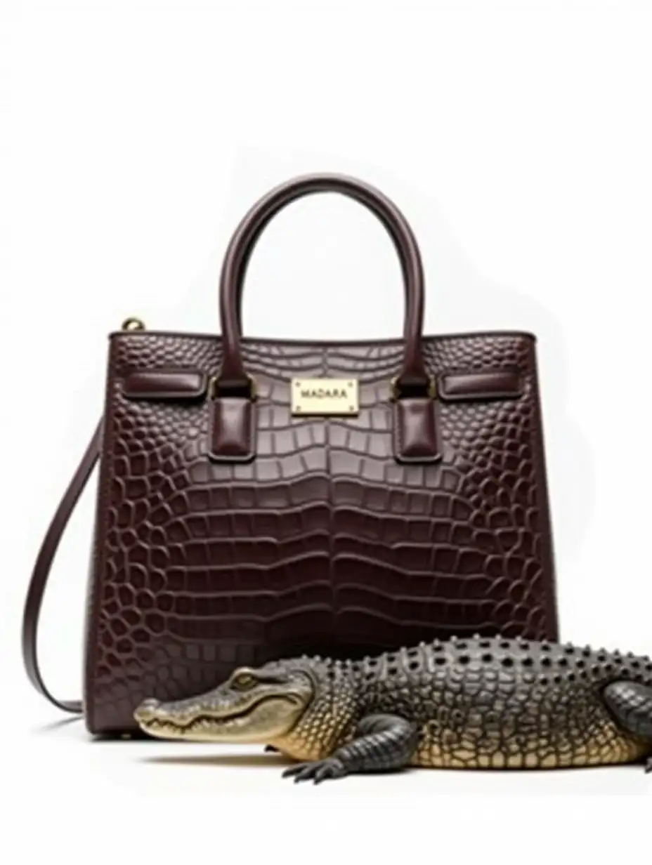 Luxury-Crocodile-Skin-Handbag-with-Regal-Crocodile-Next-to-It