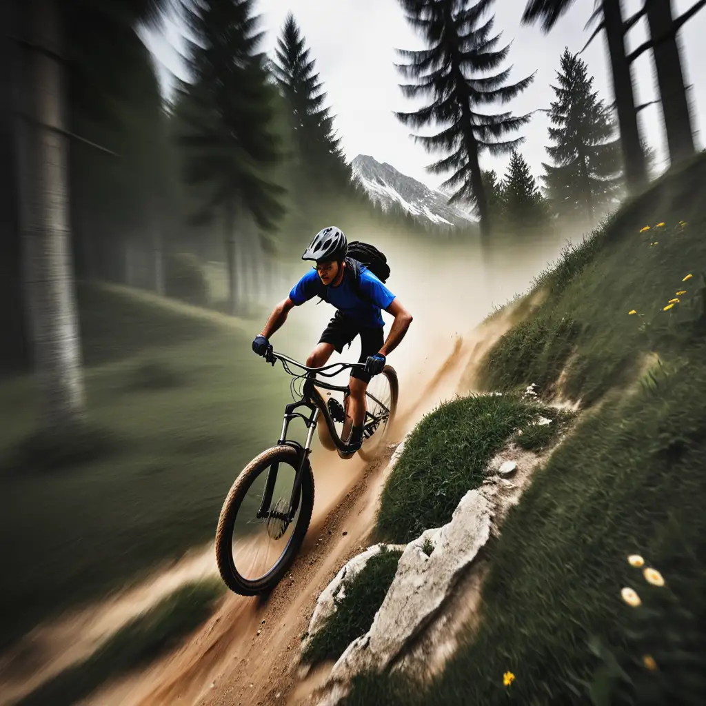 Mountain-Biker-Riding-through-a-Forest-Trail