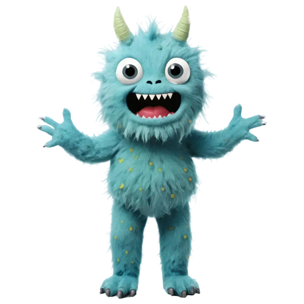 Childish-Monster-PNG-Blue-with-Green-Spots-2-Arms-2-Legs-2-Eyes-2-Small-Horns-1-Mouth-with-2-Large-Teeth