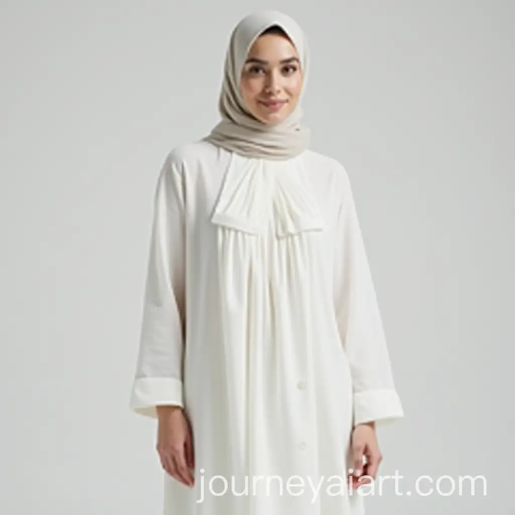 Modest-Muslim-Woman-in-Elegant-White-Chiffon-Coat-with-Pleats