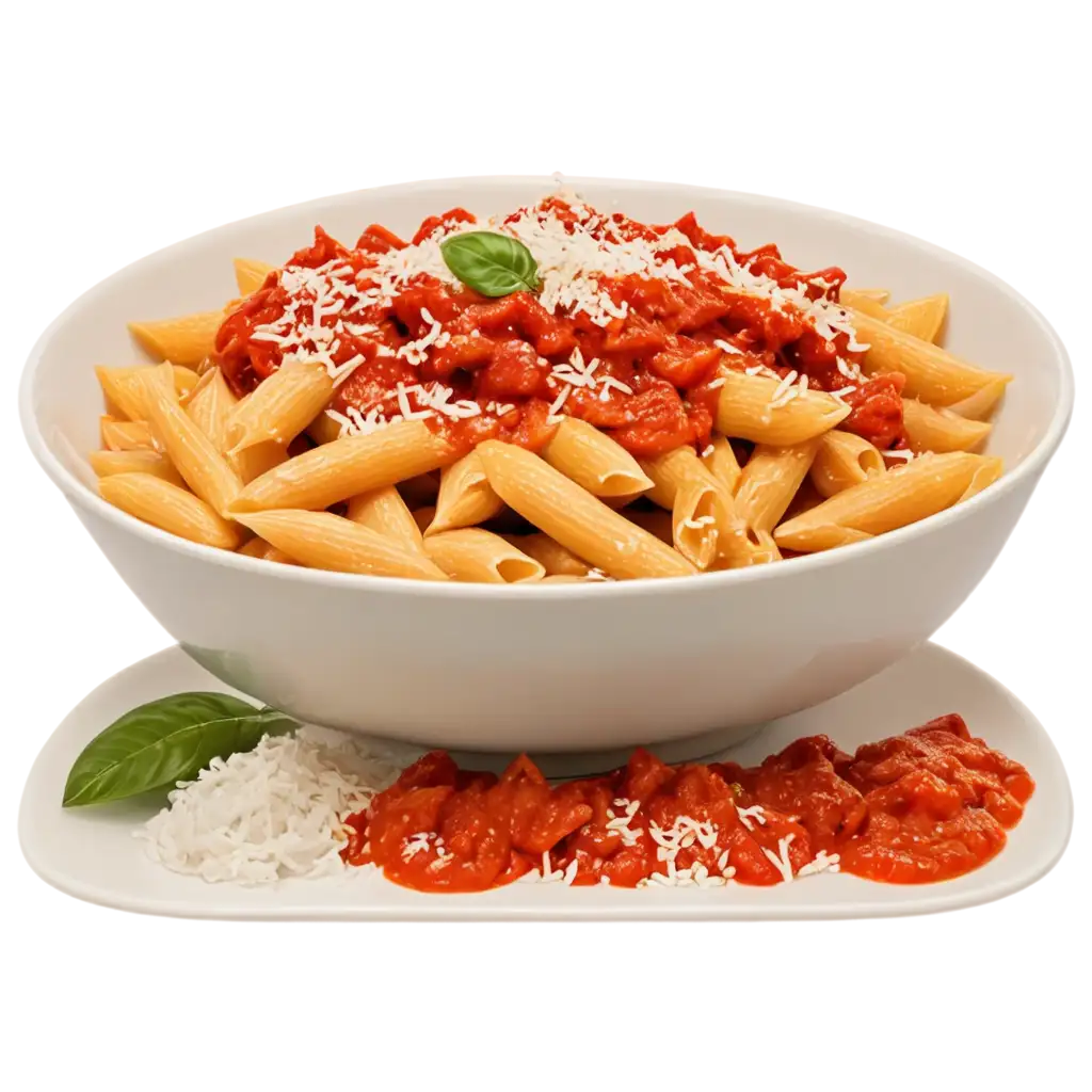 Delicious-Italian-Penne-Pasta-Arrabbiata-PNG-Top-and-Side-Views-with-Tomato-Sauce-Basil-and-Parmesan