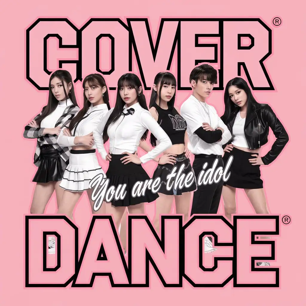 LOGO Design for Cover Dance 5 KPop Teenagers with Cute Skirts and Slogan You Are The Idol on Pink Background