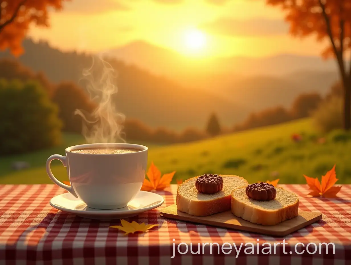 Morning-Coffee-and-Autumn-Picnic-on-a-Wooden-Table-with-Nescafe-and-Fresh-Bread
