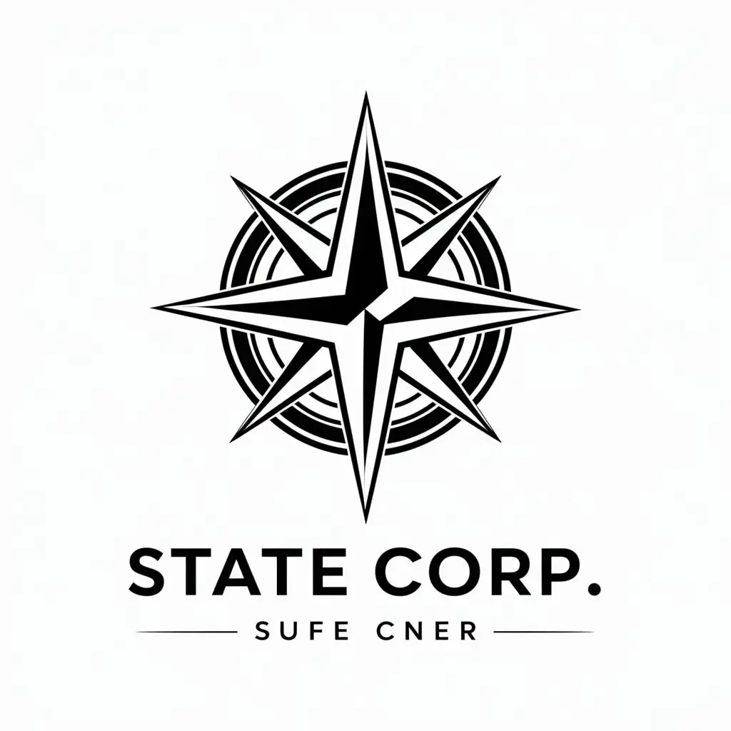 a vector logo design,with the text "State Corp.", main symbol:compass rose,complex,clear background