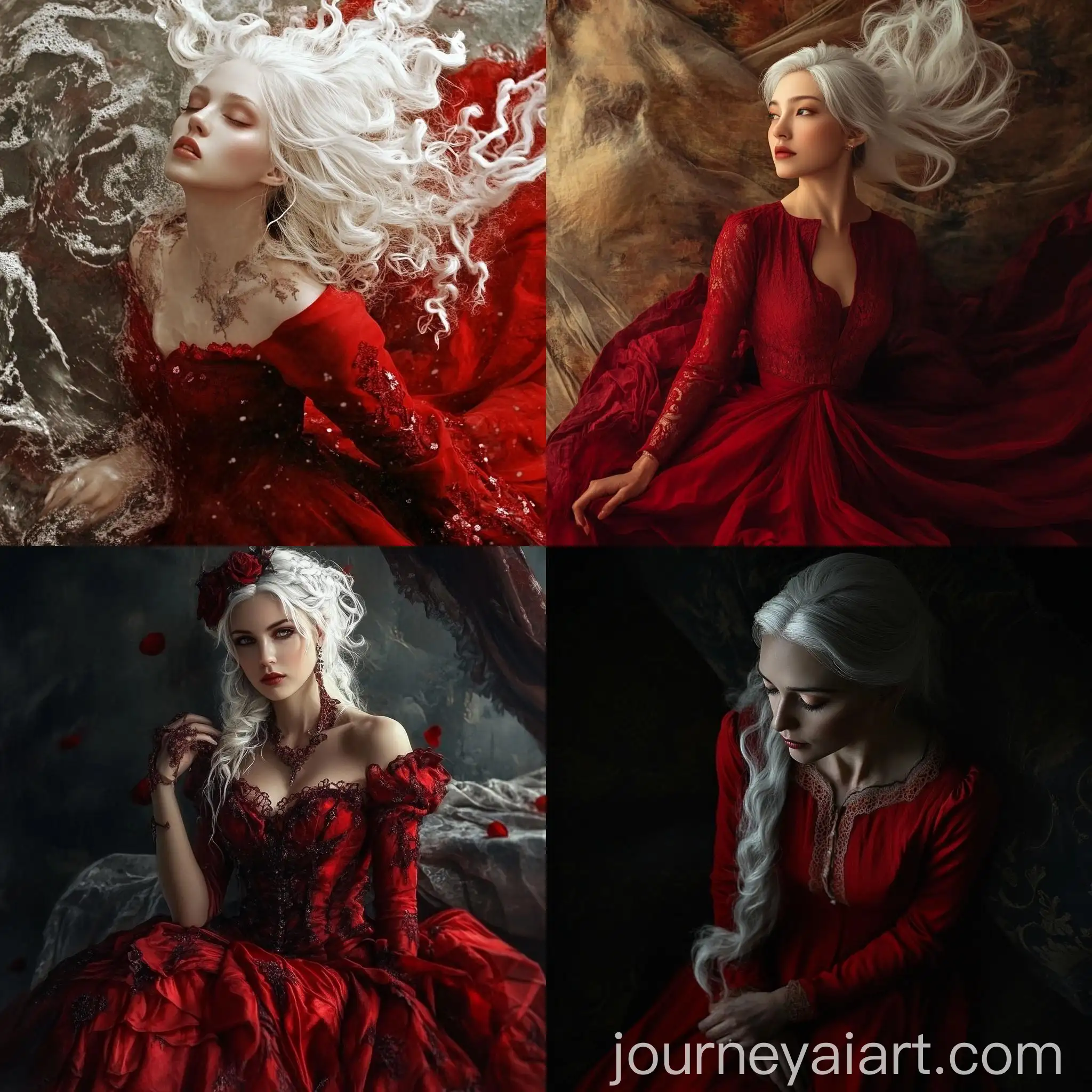 Elegant-Woman-in-Red-Dress-with-White-Hair-Portrait