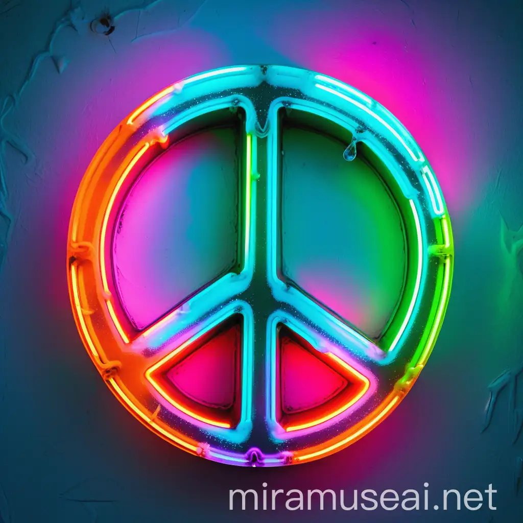 Vibrant Neon Peace Sign Against an Icy Background