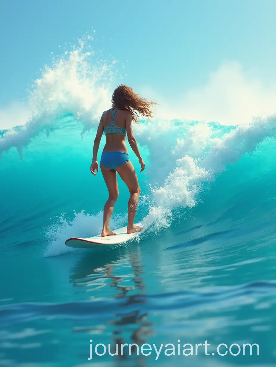 Girl-Surfing-on-Big-Blue-Waves-with-Aesthetic-Warm-Mood