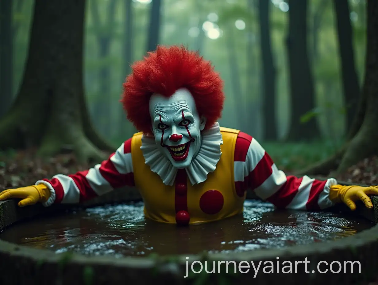 Evil-Ronald-McDonald-Emerging-from-a-Well-in-a-Dark-Forest