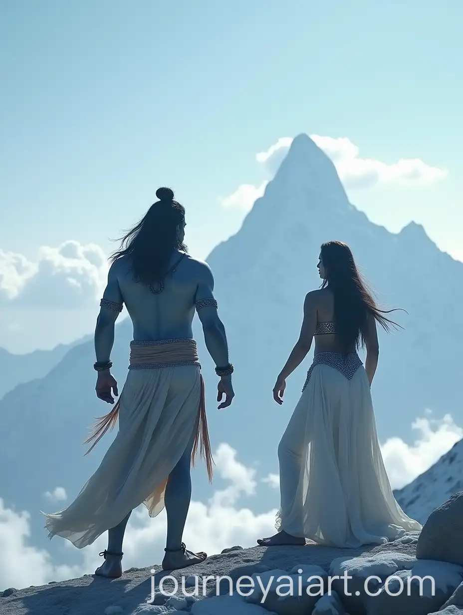 Lord-Shiva-and-Goddess-Parvati-Standing-on-Mount-Kailash-SnowCapped-Peaks