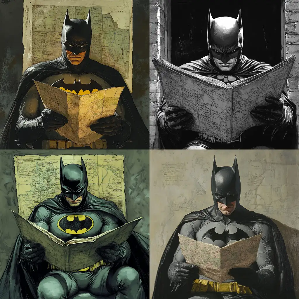 Batman-ReadingAI-Image-Prompt-Expansion-a-Map-in-a-Dark-Alley-at-Night