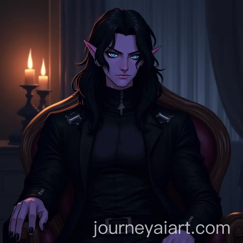 Handsome-Drow-Elf-Man-in-Candlelit-Room-with-Smudged-Eyeliner-and-Black-Leather-Outfit