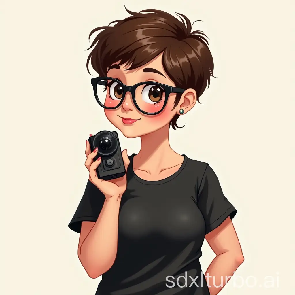 Charming-Caricature-of-a-Cute-Woman-with-Short-Pixie-Hair-and-Glasses