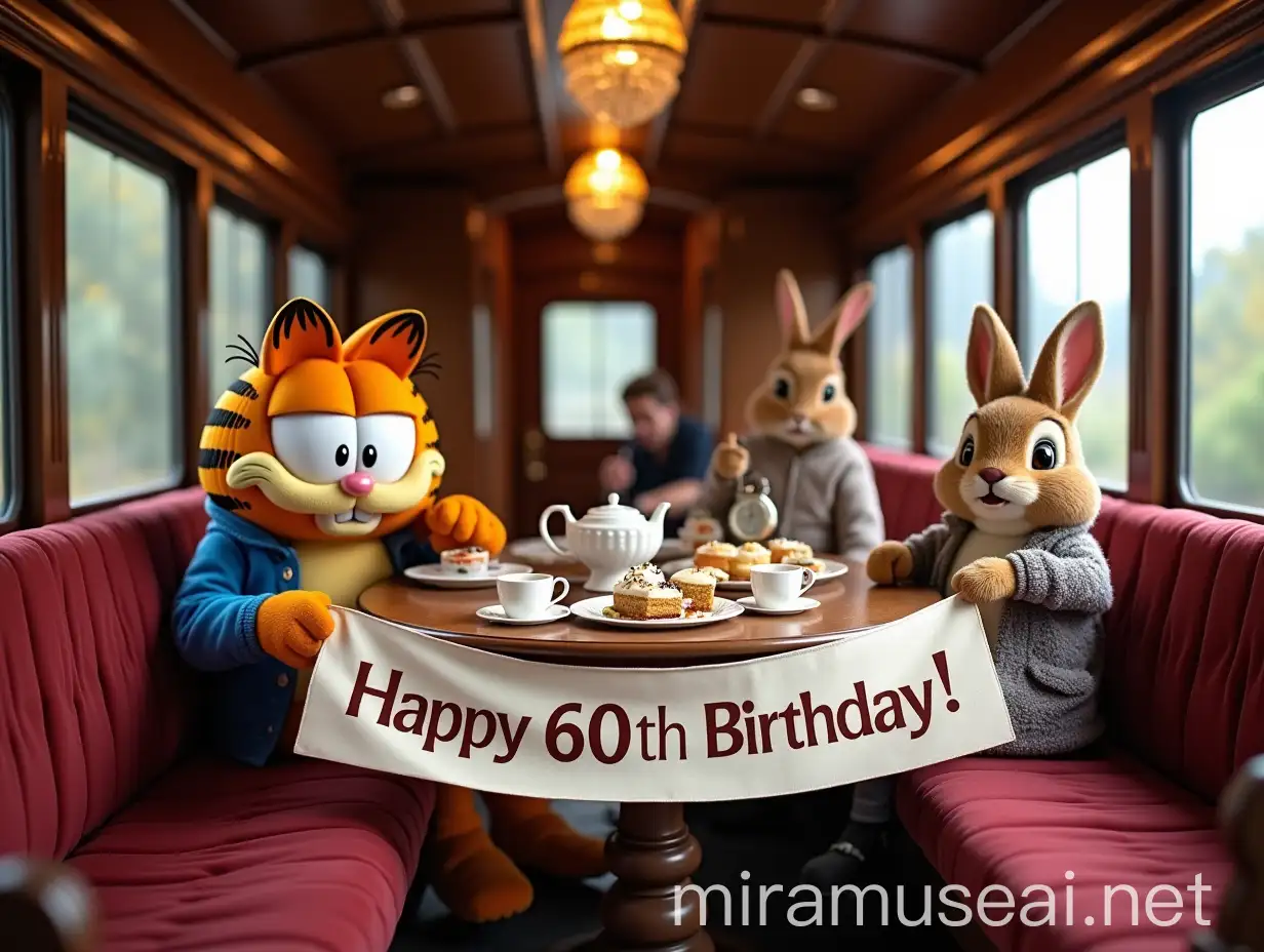 Luxurious Birthday Celebration with Garfield and Peter Rabbit on a Train Carriage