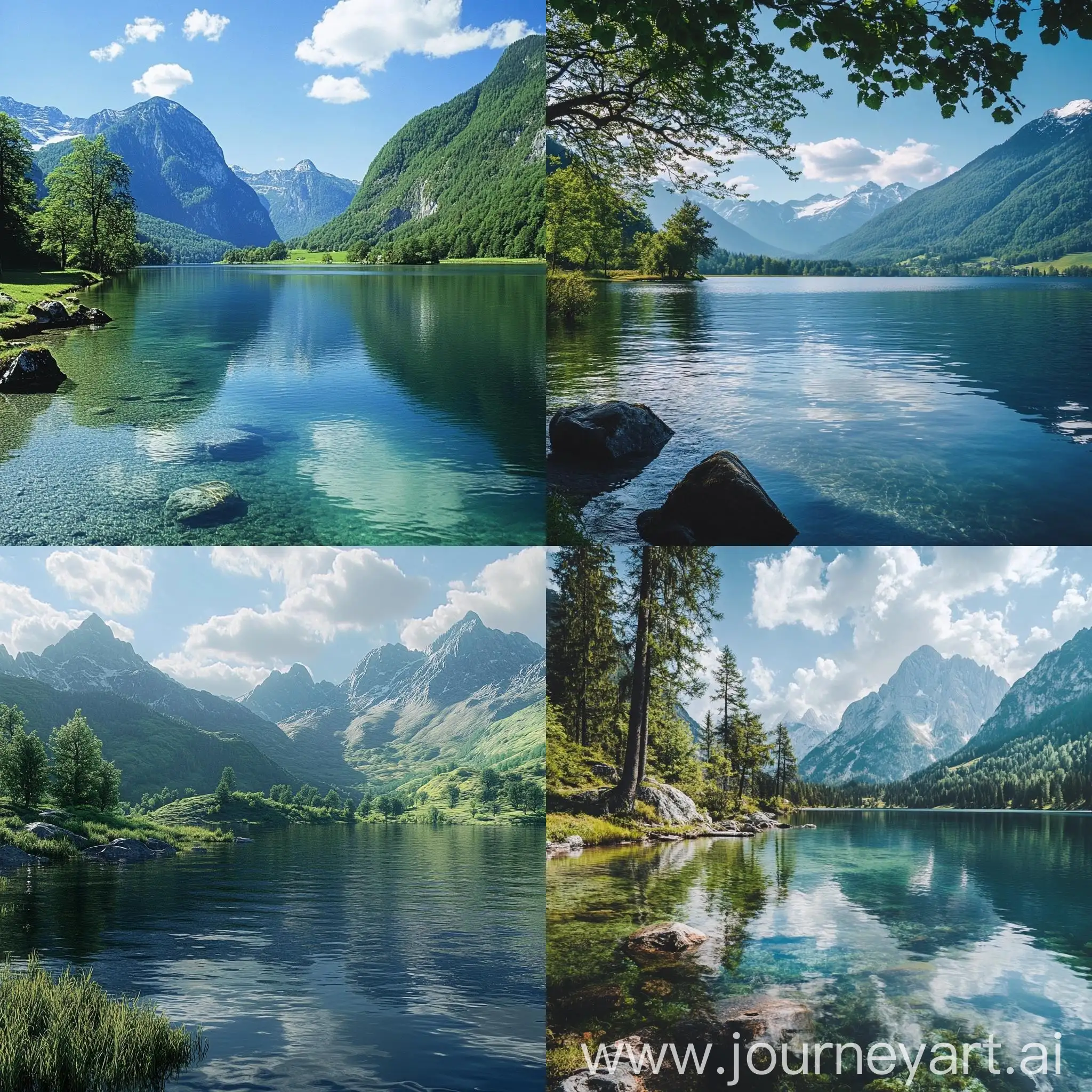 Serene-Mountain-Landscape-with-Clear-Water-Lake-and-Lush-Greenery