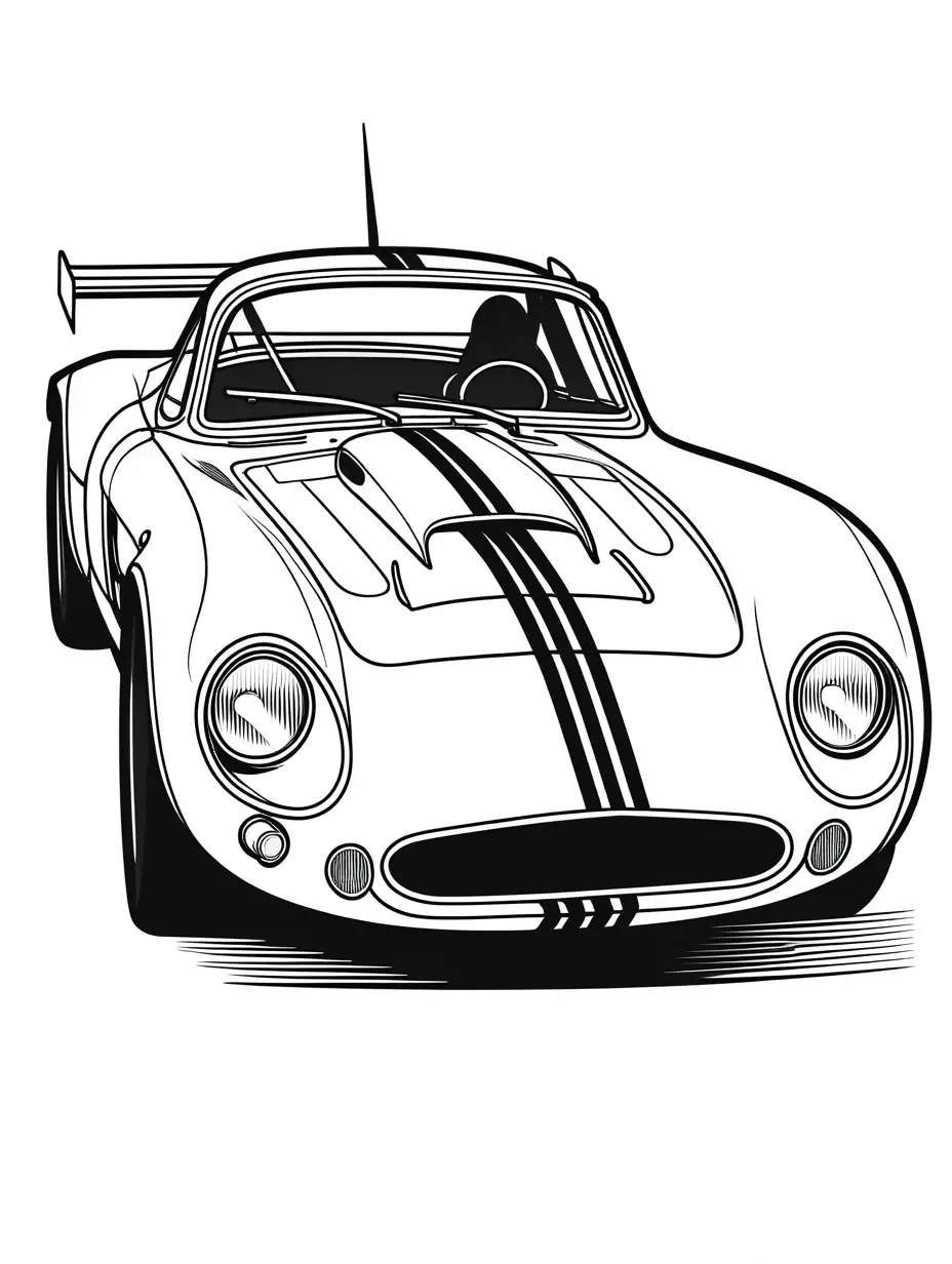 Classic-Race-Car-with-Striped-Hood-Coloring-Page