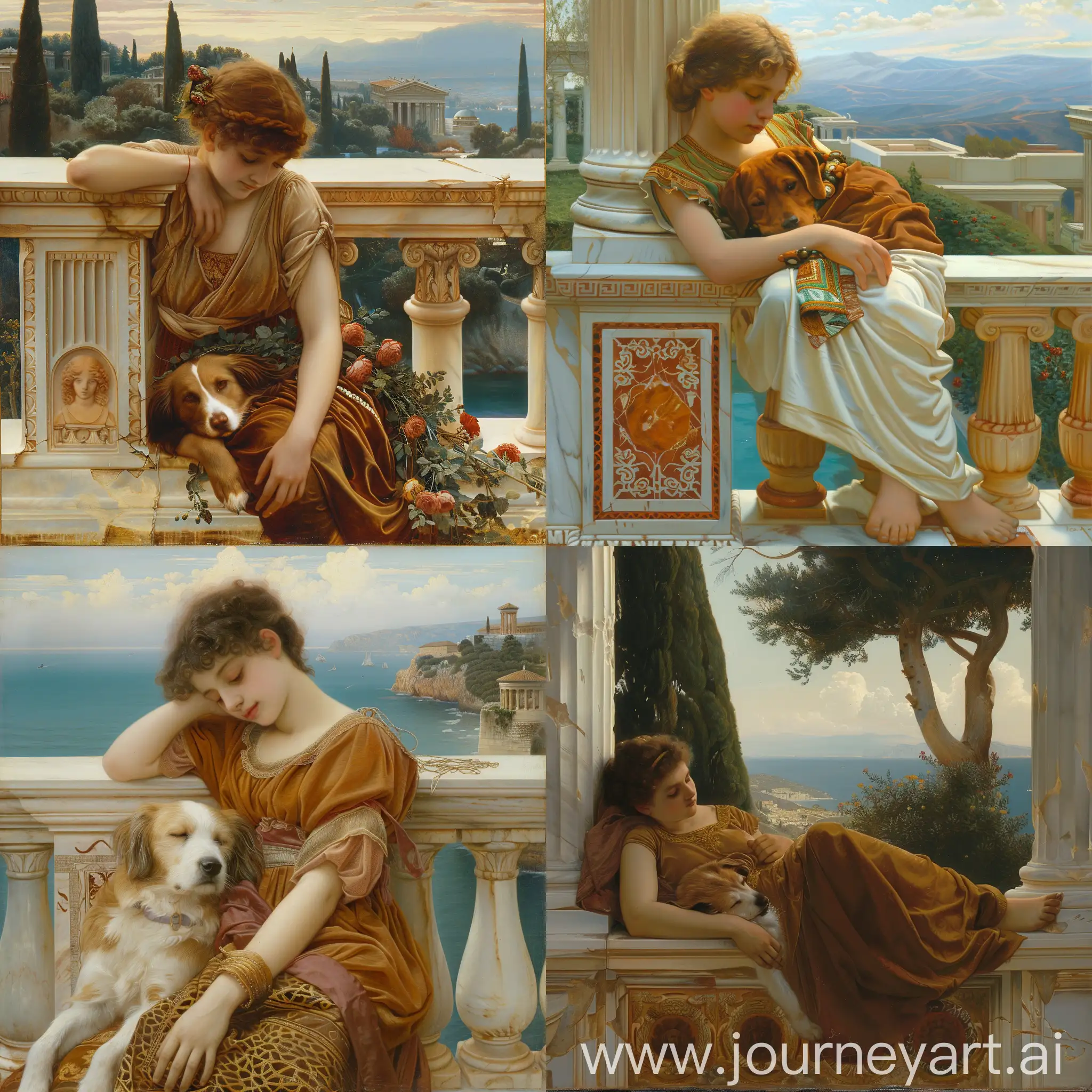 Renaissance-Painting-of-Ancient-Greek-Girl-Relaxing-with-Dog