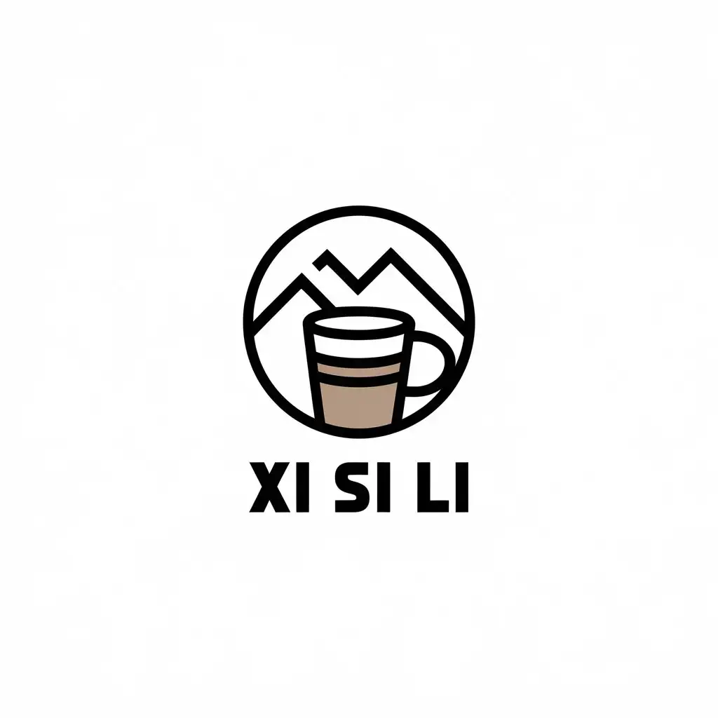 LOGO-Design-for-XI-SI-LI-Minimalist-Mountains-Circle-and-Milk-Tea-Cup