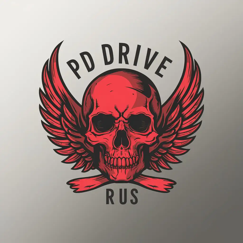 LOGO Design for PD Drive Rus Dark and Gloomy Style with RedHot Skull and Angel Wings