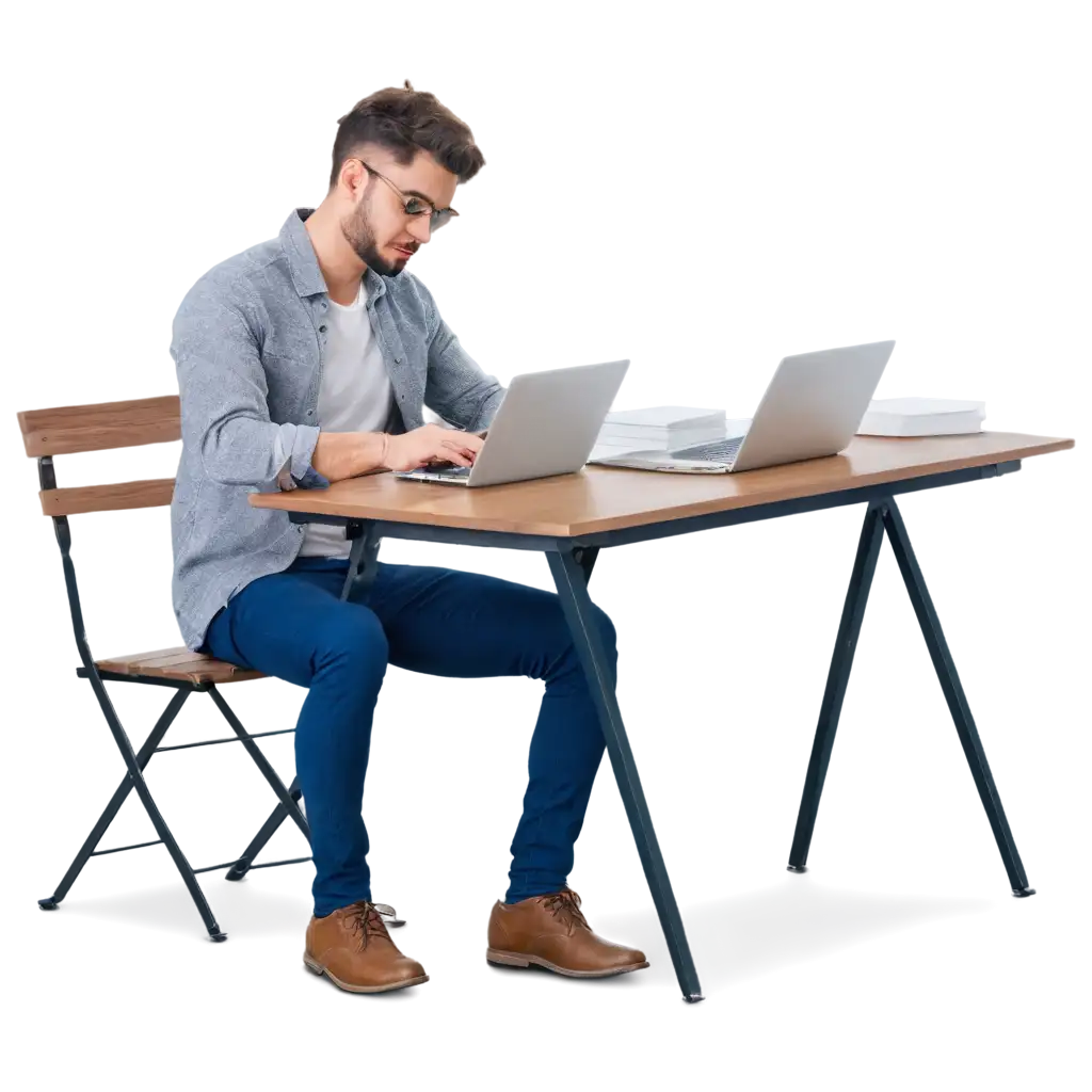 Freelancer-Working-on-PC-Side-View-PNG-Image-for-Professional-Use