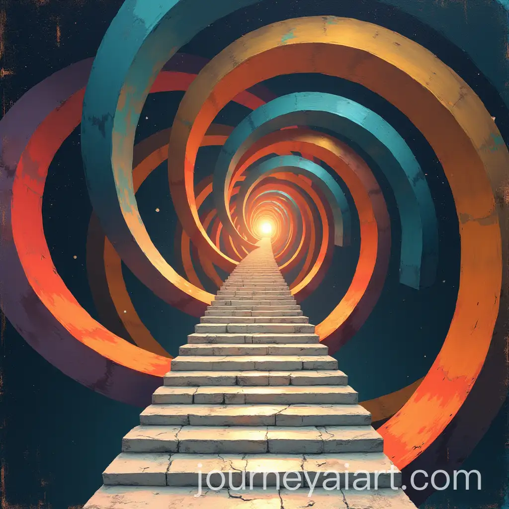 Abstract-Geometric-Shapes-Spiral-in-Space-with-Floating-Stairs