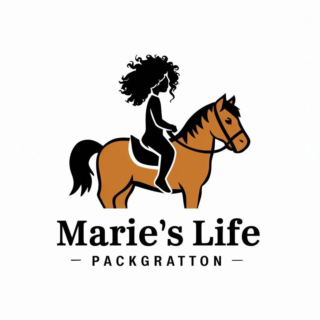 LOGO-Design-for-Maries-Life-Curly-Girl-on-Horse-Vector-Design