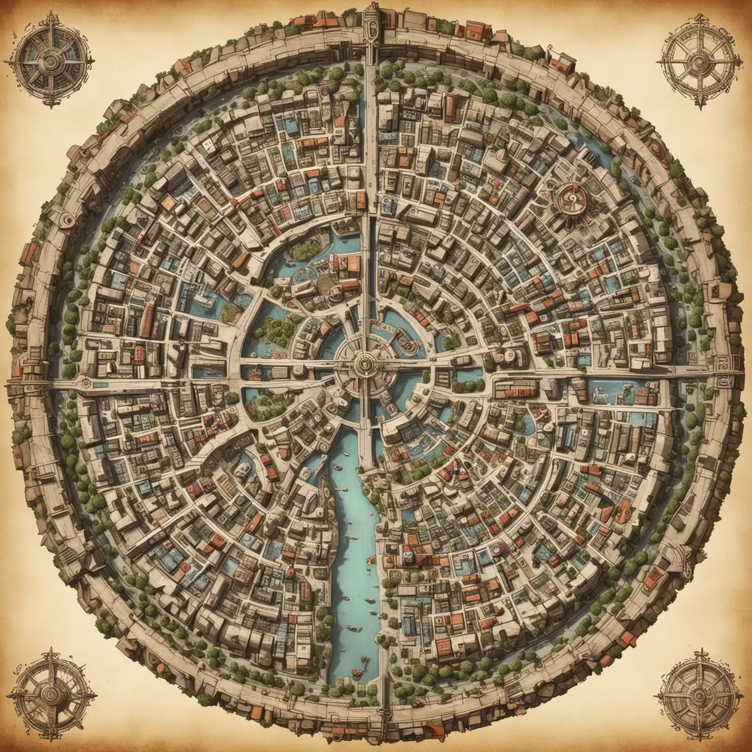map of circular fantasy city