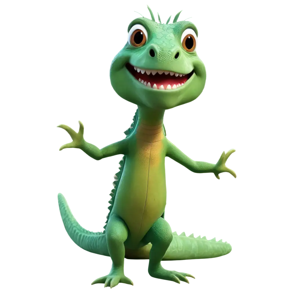 create a 3d image of a beautiful smiling iguana in pixar style