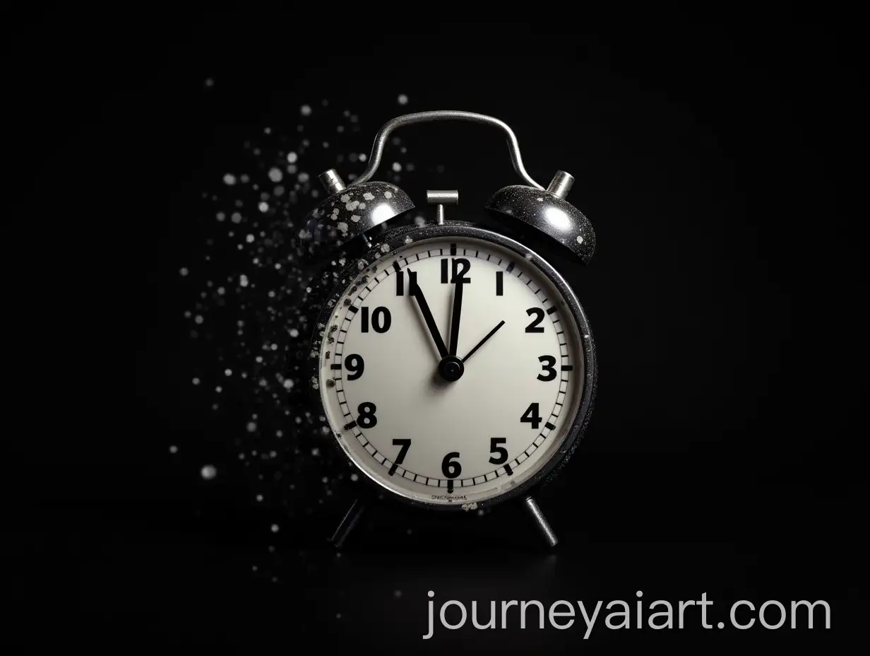Fleeting-Time-Concept-Disintegrating-Analog-Clock-on-Black-Background