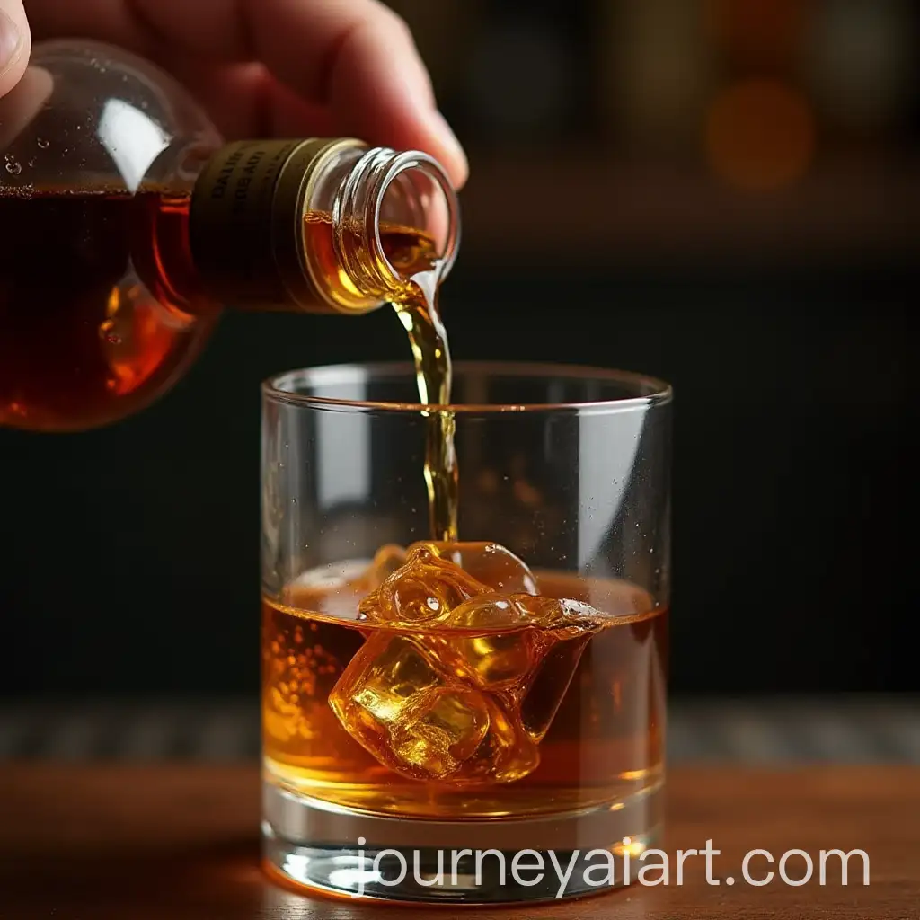 Whiskey-Pouring-from-Bottle-into-Glass-on-a-Wooden-Surface