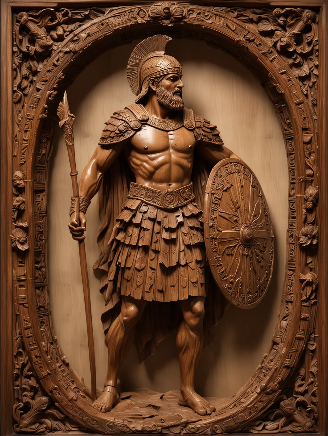 Ancient-Greek-Warrior-Sculpture-in-Decorative-Wood-Frame