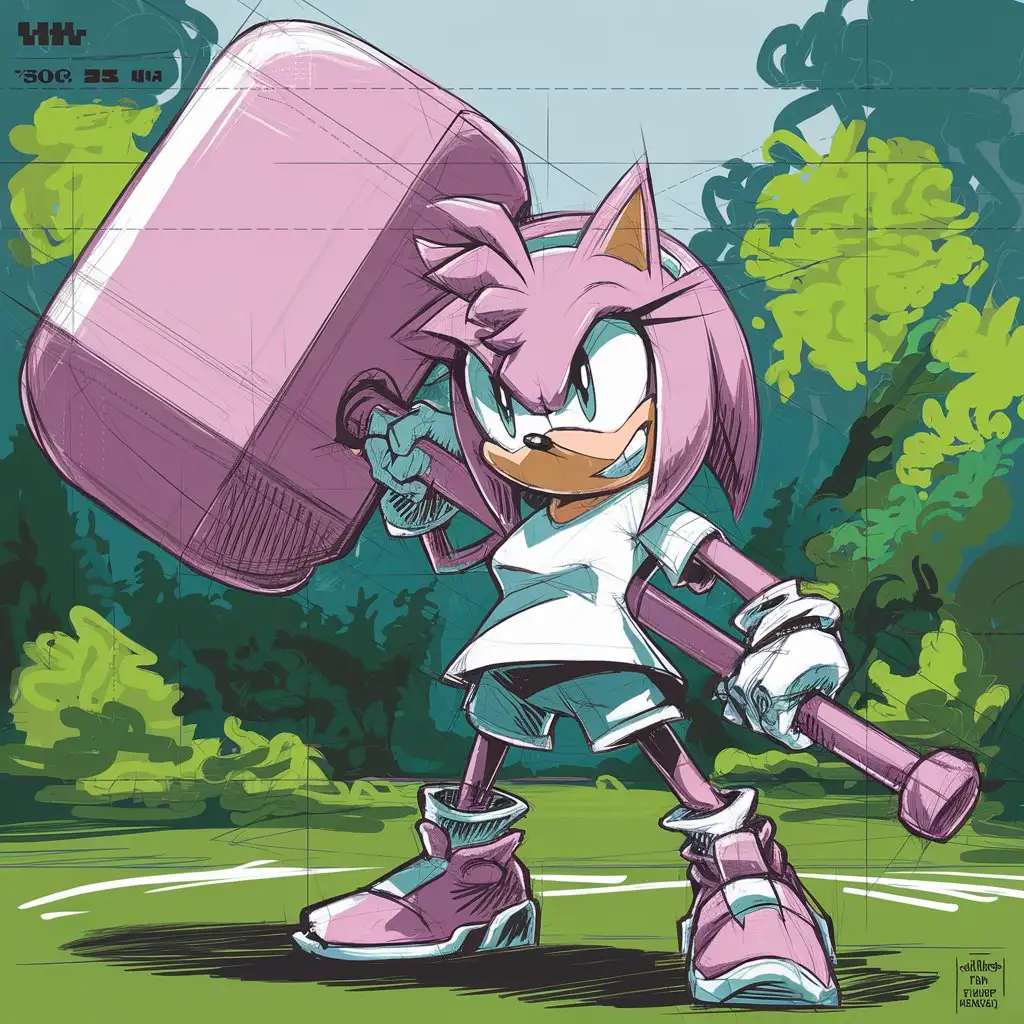 Amy-the-Hedgehog-with-Piko-Piko-Hammer-Sonic-Theme-Character-Design