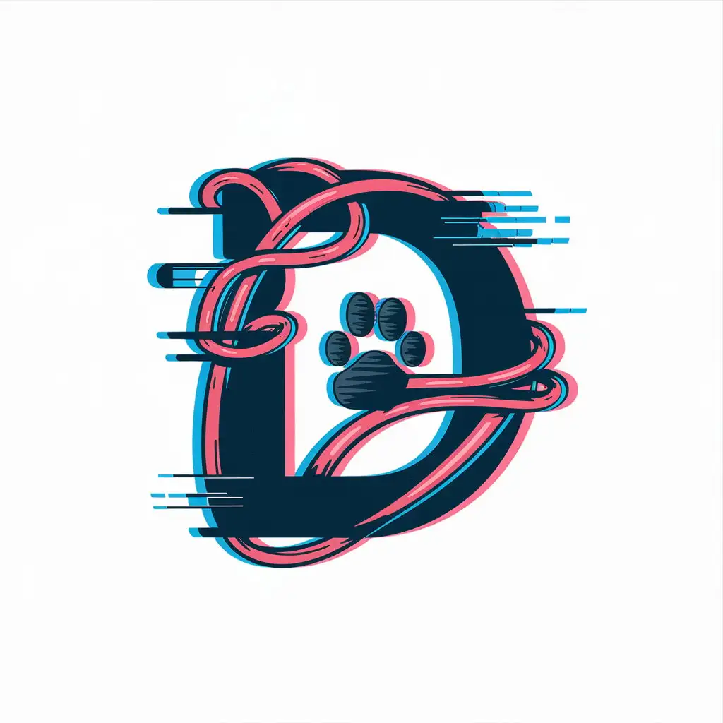 LOGO Design For DD Reddish Pink Leash and Dog Paw with Glitch Effects