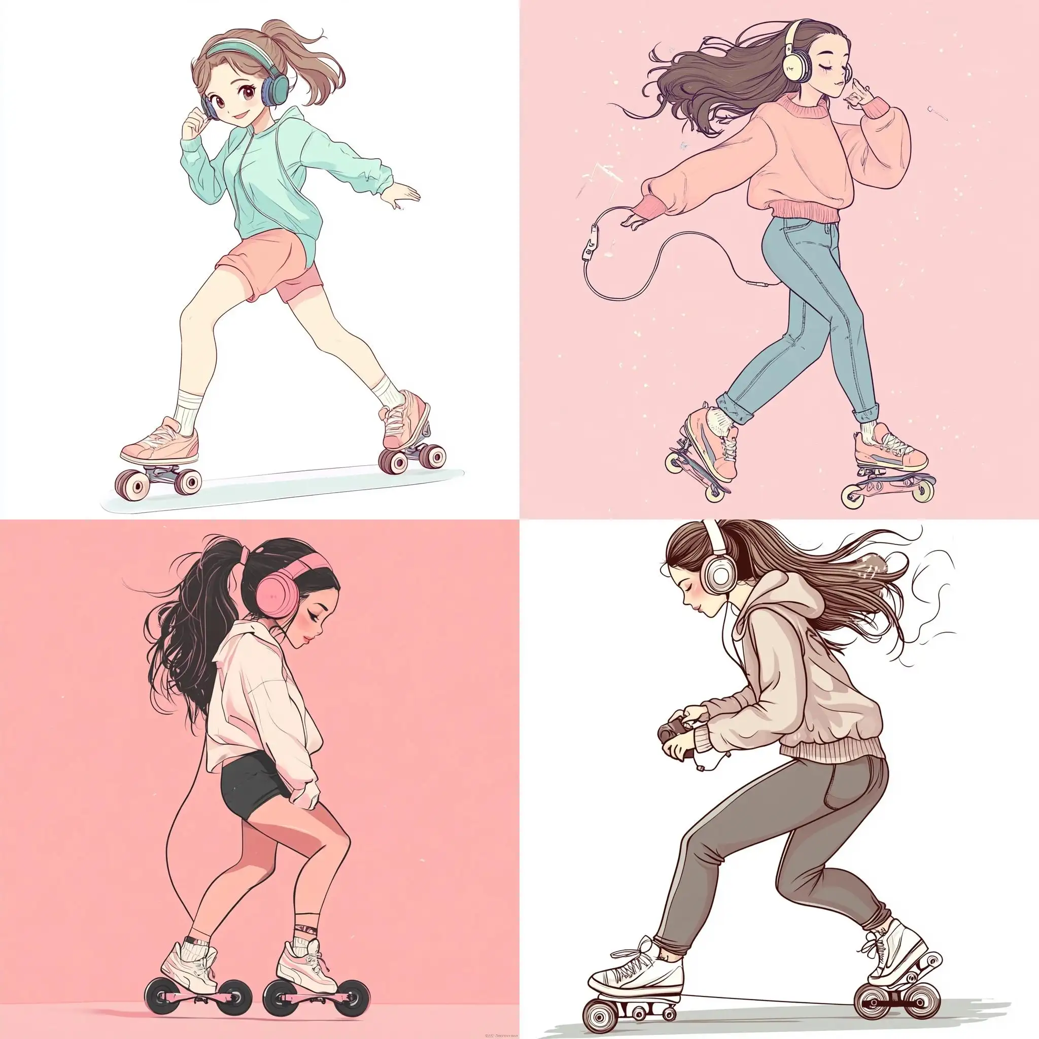 Cute-Girl-Inline-Skating-While-Listening-to-Music-in-Sporty-Casual-Outfit