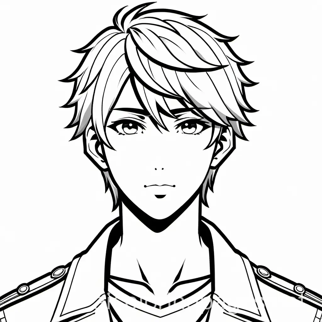 anime boy handsome, Coloring Page, black and white, line art, white background, Simplicity, Ample White Space