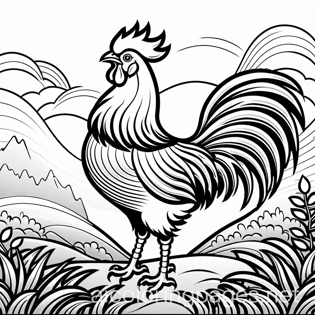 Charming-Rooster-Crowing-at-Dawn-Coloring-Page-for-Kids